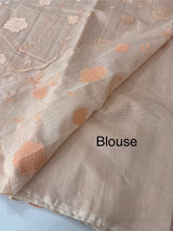 Mul chanderi- linen applique work saree  MSH174 PastelPeach