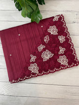 Cutwork Semi tussar saree MTSS674 Cranberry