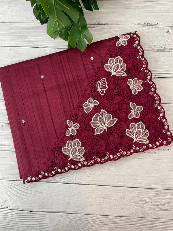 Cutwork Semi tussar saree MTSS674 Cranberry