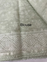 Premium Crush Organza saree with chikankari work- MCH378 PastelGreen