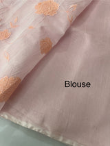 Mul chanderi- linen applique work saree  MSH174 PastelPink