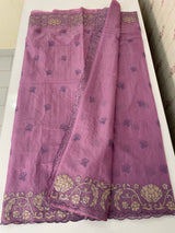 Mul chanderi tissue applique saree MSH151- LightPurple