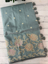 Applique and embroidery work 
 Kota Silk saree MSH118- DuskyBlue