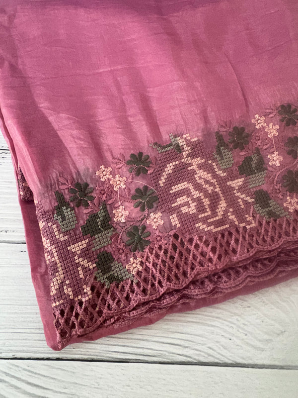 Crush Organza cutwork & embroidery saree MS7544- Pink