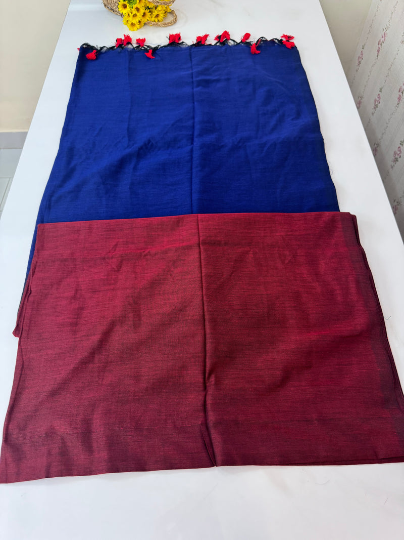 Plain Khadi cotton saree with contrast pallu & blouse MS1497