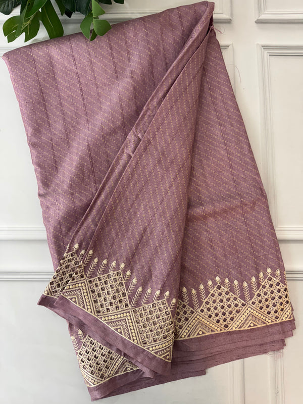 Cutwork blended tussar saree MTS678 DustyMauve