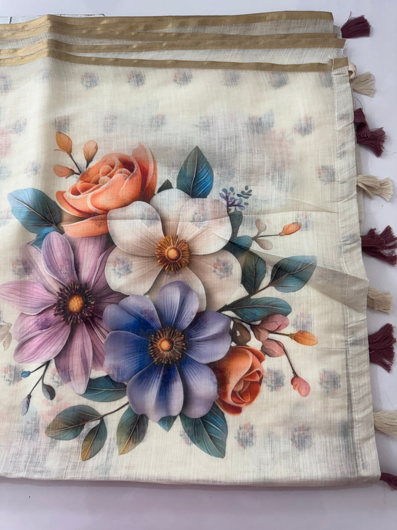 Digital printed semi Linen Saree MLS615- 10