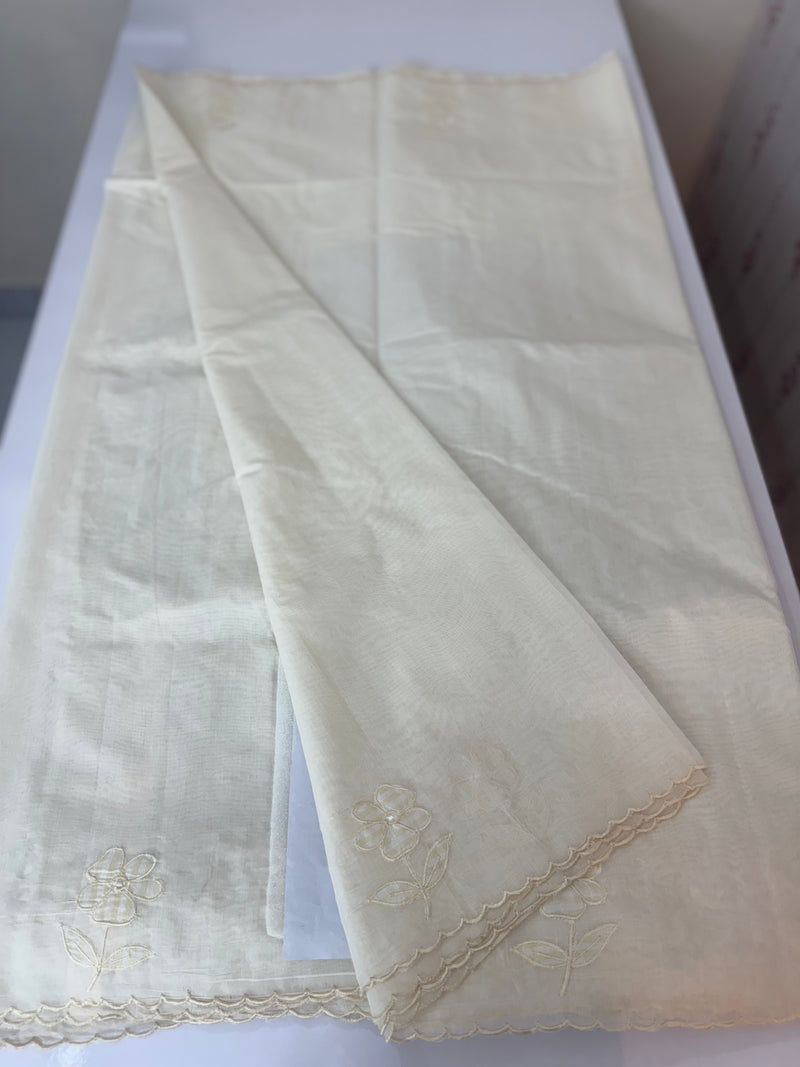 Mul chanderi applique work saree  MSH931 - Offwhite to Paleyellow