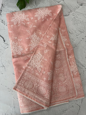 Premium Kota saree with chikankari inspired embroidery MS10303 PastelPeach