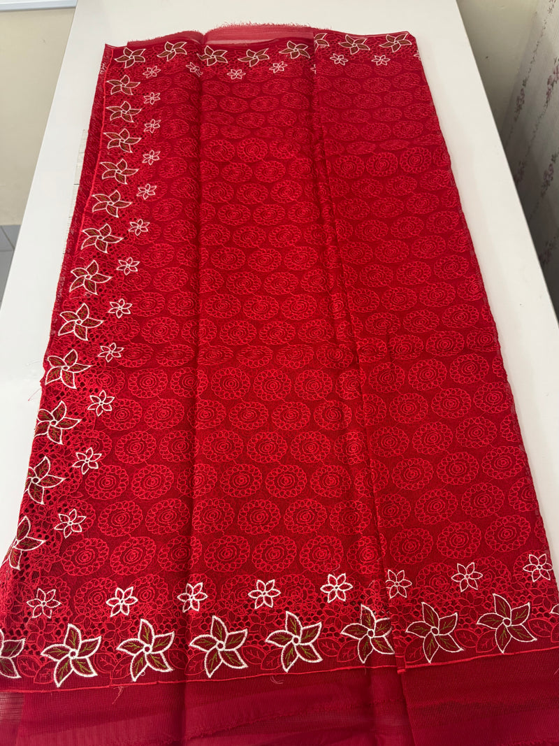Phulkari Kota embroidery saree with cutwork- MCBV67 RED