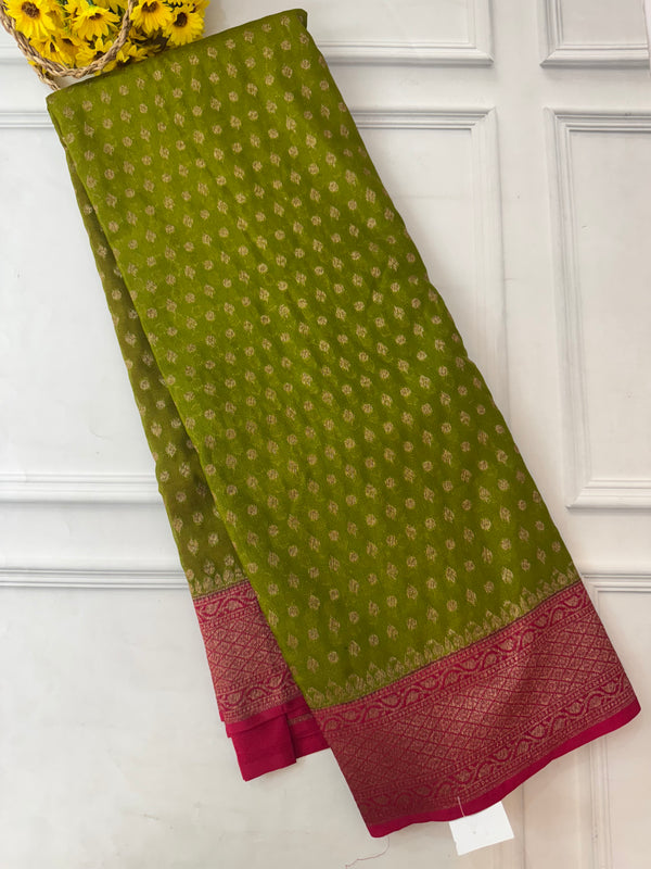 Banarasi viscose Georgette saree MKGS611- ParrotGreen to Pink