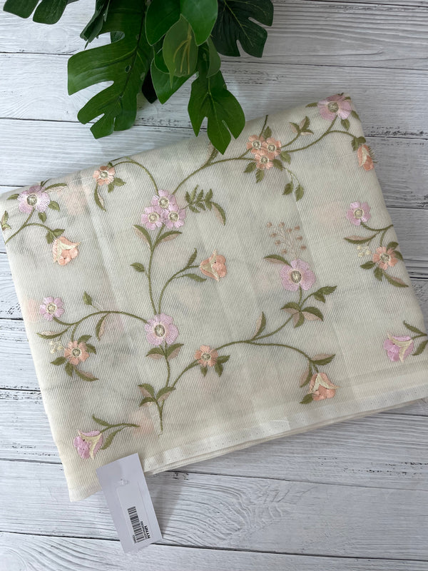 Kota Supernet embriodery saree SHSNYNM- White