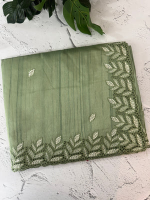 Blended tussar saree with cutwork - MSHK690 LightGreen