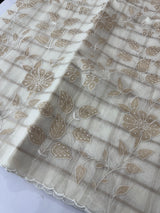 Checks Mul chanderi saree with tissue applique work MSH147- Offwhite and gold