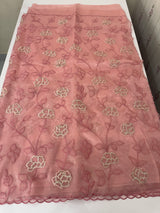 Glassy tissue organza saree with embroidery FKSF788 PeachPink