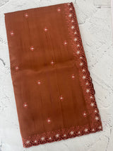 Blended tussar saree with cutwork border- MSHK268 Rust