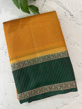 Semi silk saree with checks zari weaving  MS81543 : Mustard to Green