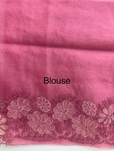 Semi Soft Organza saree with thread work and applique borders - MCW666 Pink