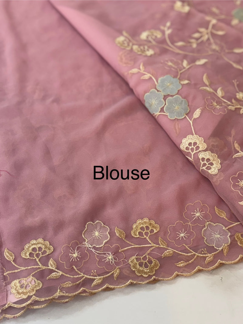 Pure Georgette saree with embriodery and applique work MS15567 Pink