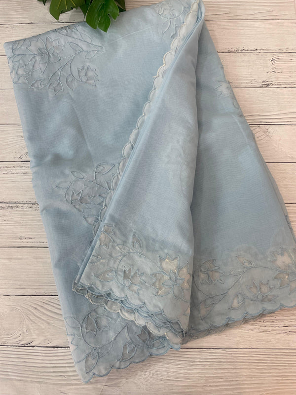 Mul chanderi saree with applique borders MSH112 PowderBlue