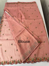 Crush Organza embroidery saree MS14567 Peach