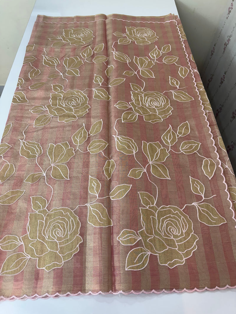 Tissue Silk applique work saree MSH133 Design 1- PeachPink