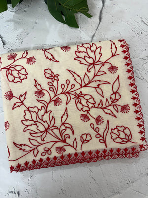 Mul chanderi embriodery saree MSH301 - Offwhite to Red (1)