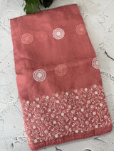 Soft kota checks saree with embroidery - MS7676 Peach