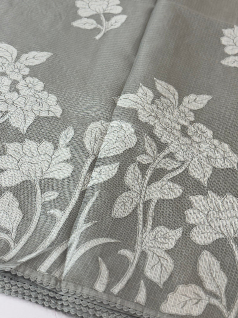 Soft kota silk saree with applique work MS15017- Grey