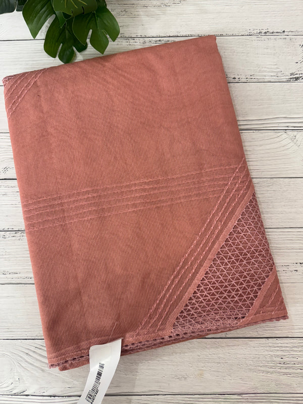 Supernet saree with crochet work and lace border MCJ5433 -Peach(Design - Diagonal Crochet)