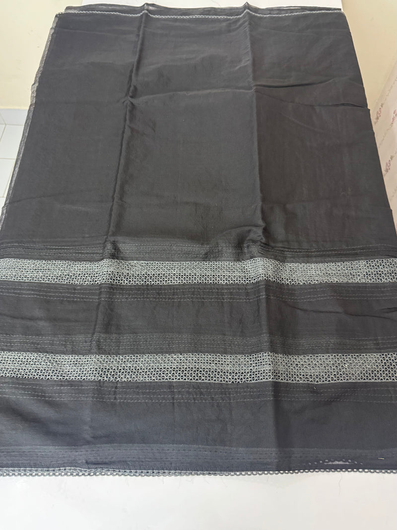 Supernet saree with crochet work and lace border MCJ5433 Black