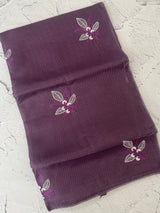 Kota  checks saree with embroidery - MS7679 DarkMauve