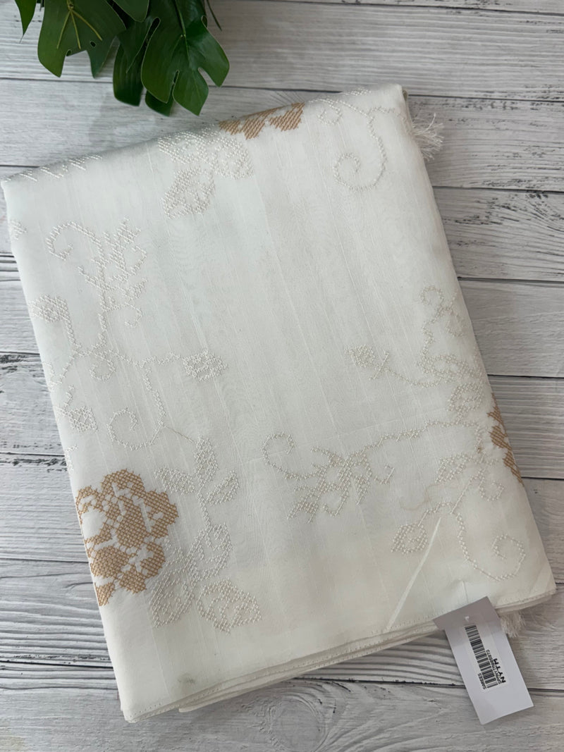 Blended Matka Tussar silk saree with cross stitch embroidery MS4899 White