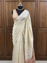 Semi chanderi tussar saree with brocade pallu and blouse MKT891 - Red