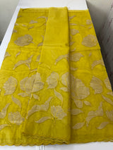 Semi Organza saree with tissue applique work MS5081- LimeGreen( Yellow Green mix)