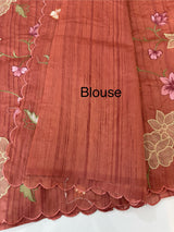 Blended tussar saree with applique work and embroidery MTSS451 DarkPeach