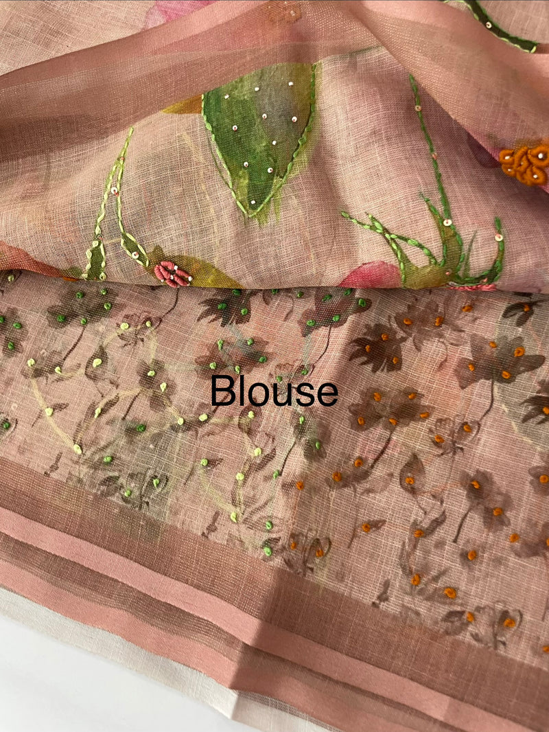 Handworked Tissue linen saree MS88651