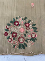 Blended art tussar silk saree with embroidery- MS1090 Chiku