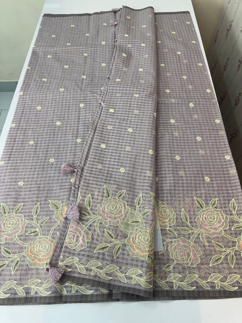 Applique and embroidery work 
 Kota Silk saree MSH118- DuskyLavender