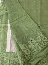 Crushed Matka Blended Tussar silk saree with embroidery MS4890 - DustyGreen