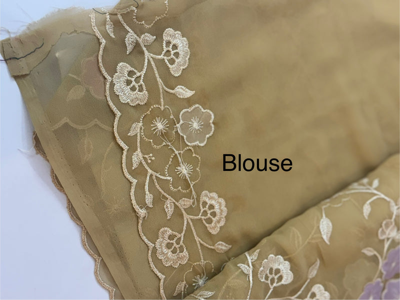 Pure Georgette saree with embriodery and applique work MS15567 DarkBeige