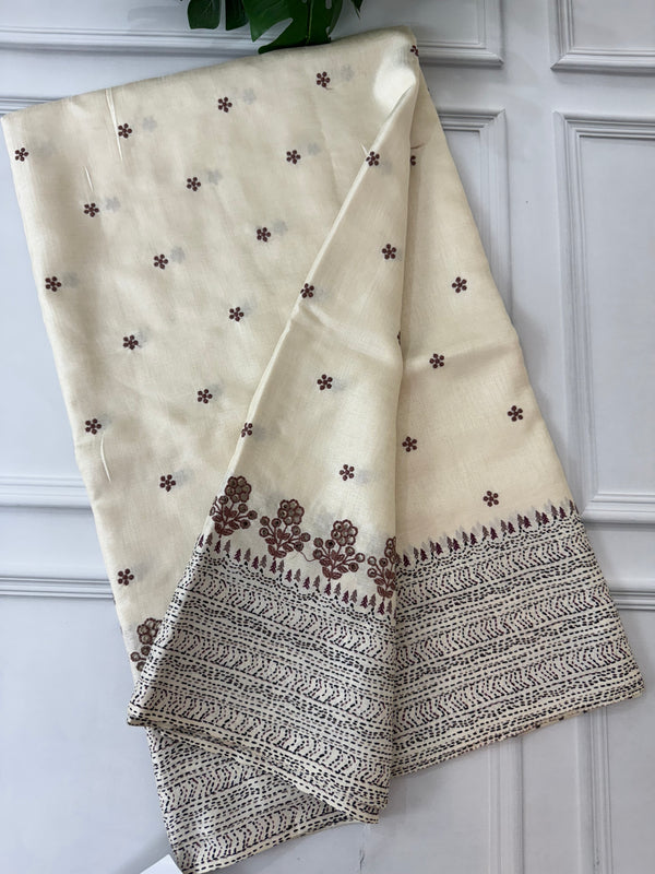 Semi Tussar embroidery saree MSTS545