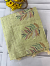 Crushed Blended tussar silk saree with embroidery- SNFCYEY Pastel PistaGreen