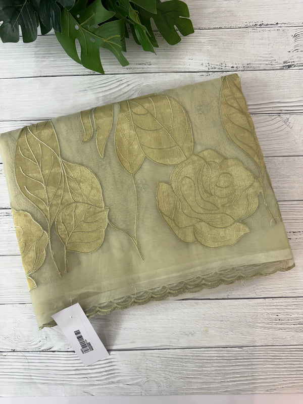 Organza saree with tissue applique work MS5081- Pastel DuskyGreen
