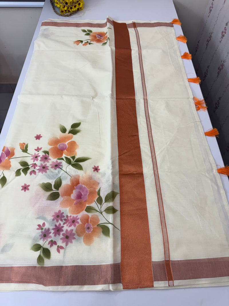 Kerala cotton saree with floral prints