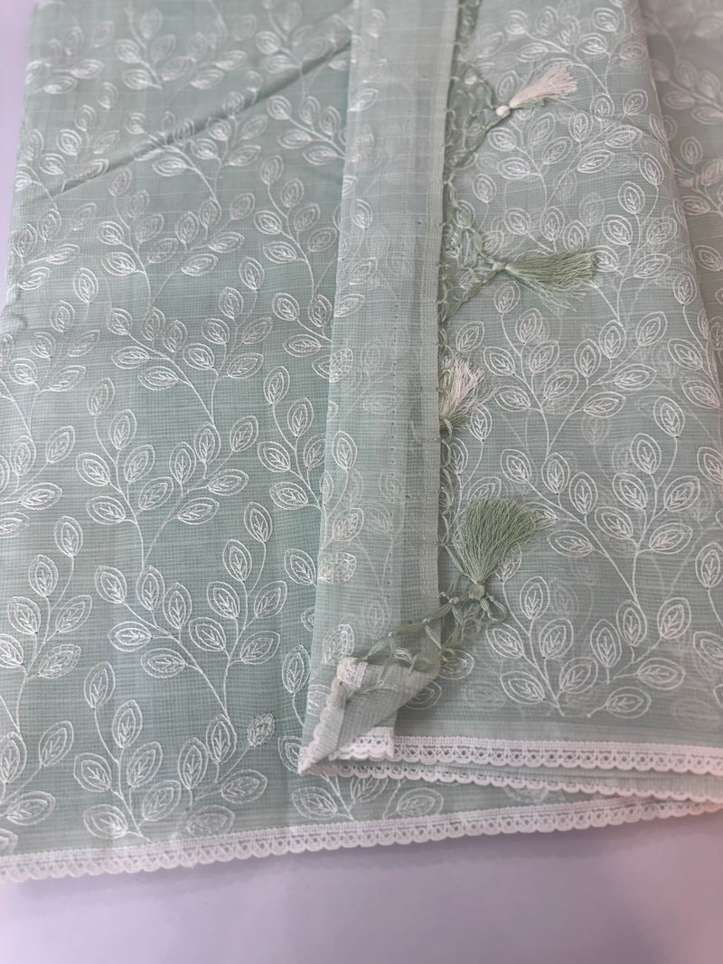 Kota cotton silk embriodery saree MS1455 - Pastel MintGreen