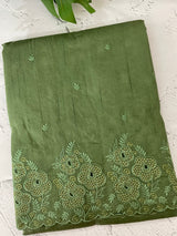 Crushed Matka Blended Tussar silk saree with embroidery MS4890 - DustyGreen