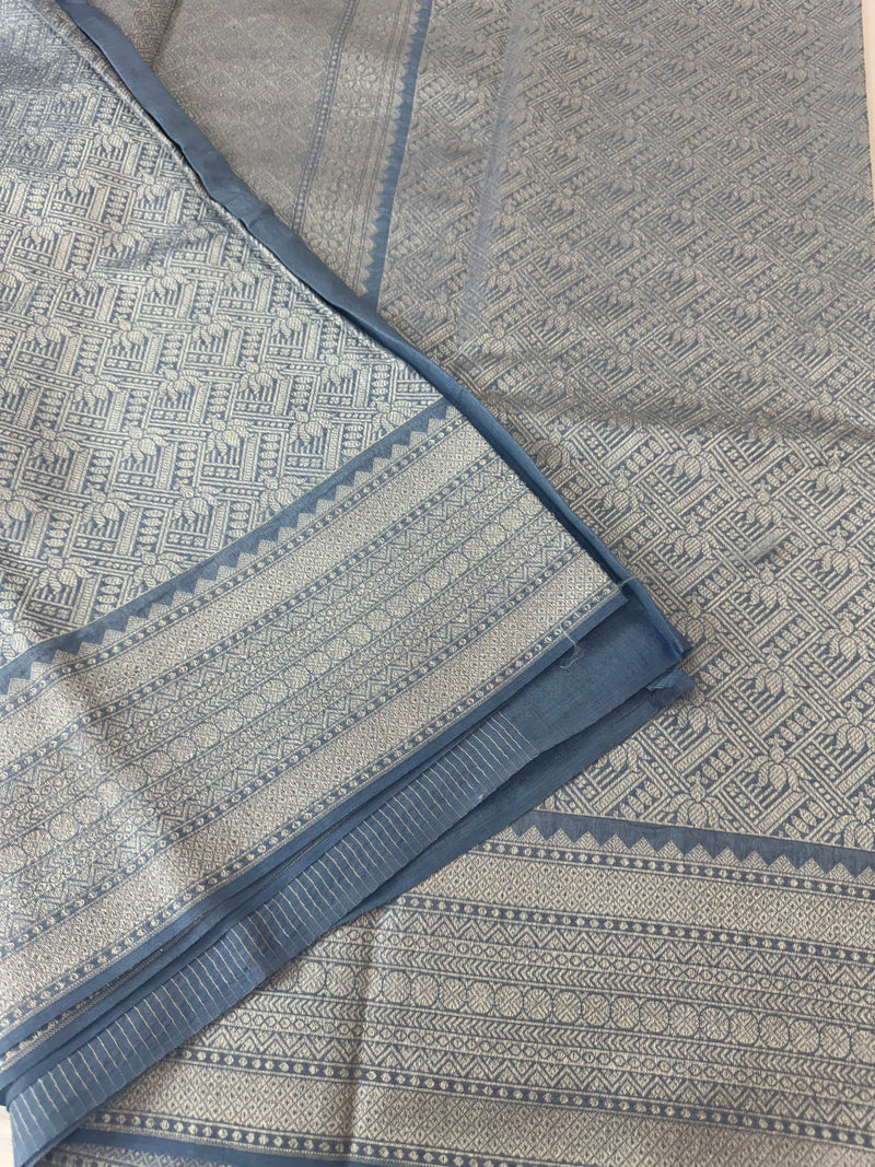 Banarasi semi katan saree in silver zari MS14667 - PowderBlue