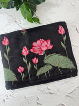 Blended Satin finish Tussar silk saree with cross-stitch embroidery- MS8179 Black