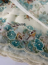 Handworked glass organza saree with floral digital prints- MS15737